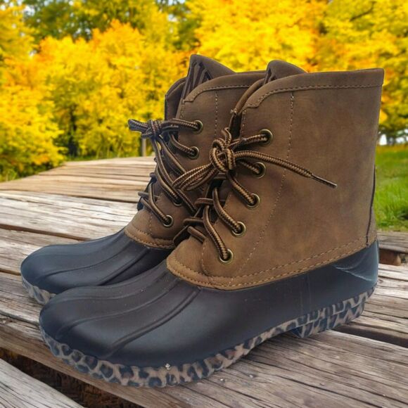 Marleylilly Leopard Duck Boots Girls 3 Brown Removable Tongue Waterproof Casual - Picture 1 of 15